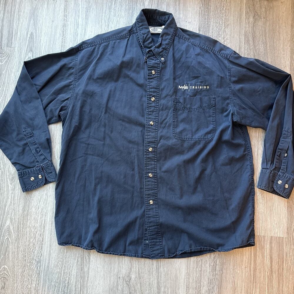 Most Wanted Men's Button Down Shirt L Navy Blue Long Sleeve Cotton Pocket
